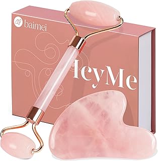 IcyMe Jade Roller & Gua Sha, Face Roller Redness Reducing Skin Care Tools, Self Care Pink Gift for Men Women, Massager for Face, Eyes, Neck, Relieve Fine Lines and Wrinkles - Rose Quartz