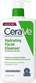 CeraVe Hydrating Facial Cleanser, Moisturizing Face Wash For Dry Skin, Hyaluronic Acid + Ceramides + Glycerin, Hydrating Cleanser For Normal To Dry Skin, National Eczema Association Certified