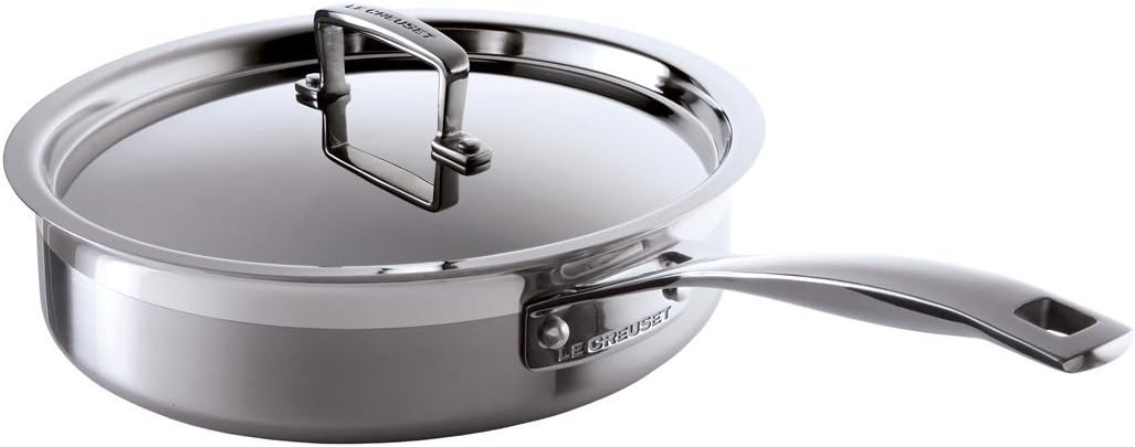 Le Creuset 3-Ply Stainless Steel Sauté pan with Lid, 24 x 6.5 cm ...