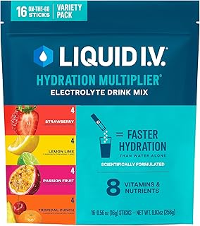 Liquid I.V.® Hydration Multiplier - Variety Pack - Lemon Lime, Passion Fruit, Strawberry, Tropical Punch | Electrolyte Powder Drink Mix | 1 Pack (16 Servings)