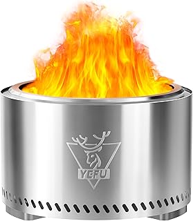 YEFU Fire Pit with Removable Ash-Pan: Smokeless Firepit 304 Stainless Steel Material - Outdoor Fire Pit Silver 27 inch - Smokeless Fire Pit for Outside Outdoor Patio Camping Backyard