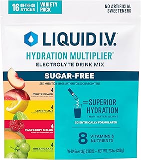 Liquid I.V.® Hydration Multiplier Sugar-Free - Raspberry Melon, Lemon Lime, White Peach, Green Grape | Electrolyte Powder Drink Mix | 1 Pack (16 Servings)
