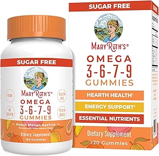 Vegan Omega 3 6 7 9 Gummies by MaryRuth\'s | Up to 4 Month Supply | Omega 3 Supplement with Flaxseed Oil | Omega 3 Gummies | No Fish Taste | Non-GMO | 120 Count