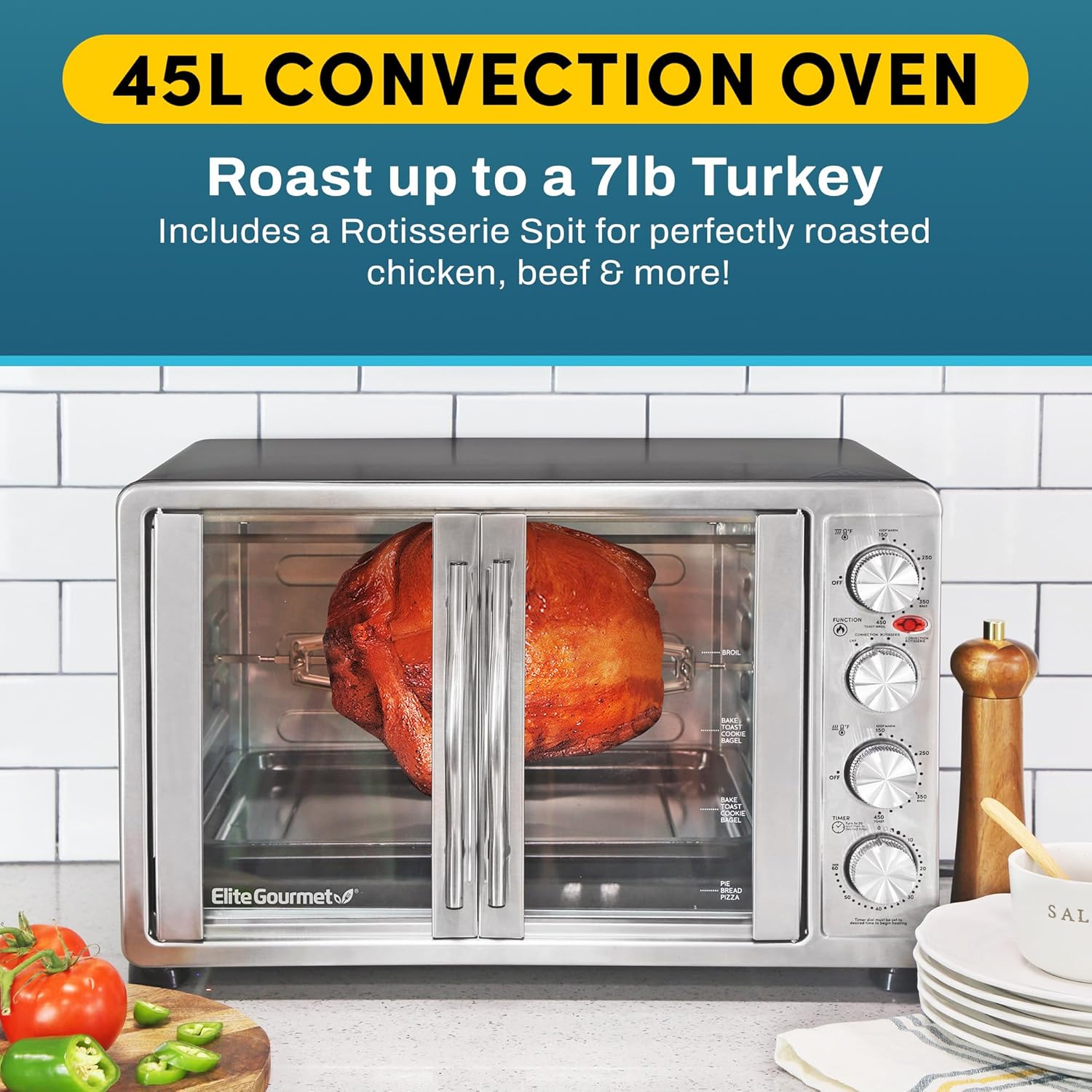 Elite Gourmet ETO-4510M French Door 47.5Qt, 18-Slice Convection ...
