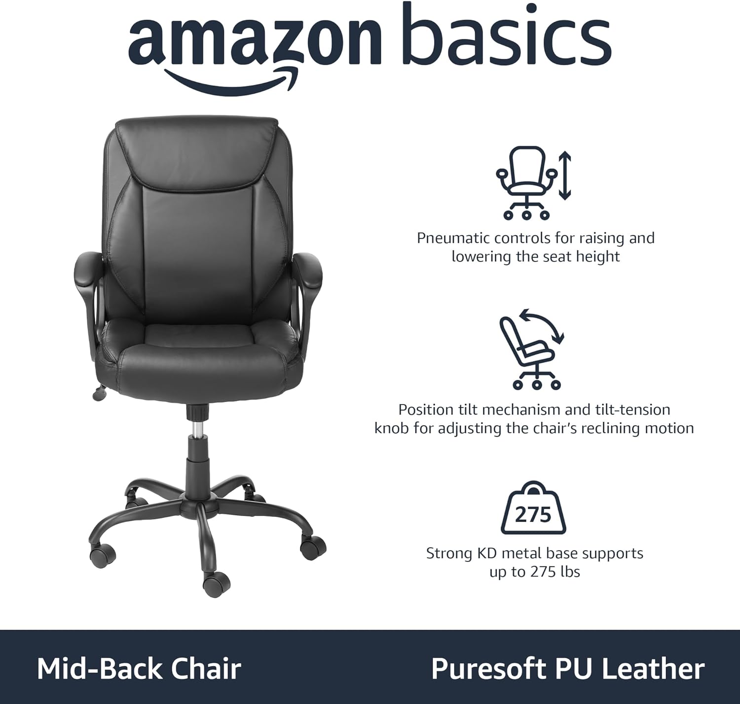 Amazon Basics Classic Puresoft PU Padded Mid-Back Height ...