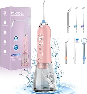 Water Dental Flosser Teeth Cleaner Pick, H2ofloss Cordless Portable Oral Irrigator,5 Mode IPX7 Waterproof Teeth Picks 300ML Rechargeable WaterFlosser for Home Travel (Pink)