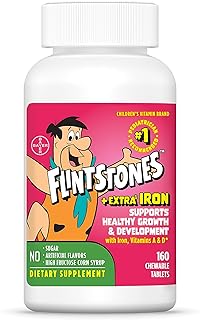 Flintstones Chewable Kids Multivitamin + Extra Iron, Kid Vitamins with Vitamin C, D, Vitamin B12 & Iron for Kids, 160 Count