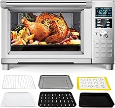 Nuwave Bravo Air Fryer Toaster Oven Combo, 12-in-1 Smart Convection Ovens Countertop 30QT with Integrated Digital Temperature Probe, Tray, Basket, Fry Rack and Recipes