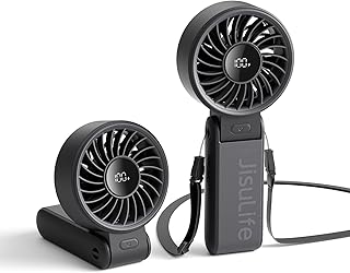 Handheld Fan Life7,2024 Powerful Portable Fan with LED Display,3600mAh,150°Folded,5 Speeds,Lanyard[13Hrs Max Cooling] 3-IN-1 Hand/Desk/Neck Fan,Travel Essentials Gifts for Women,Men(Black)