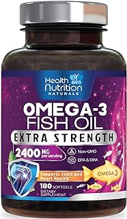 Fish Oil 2400 mg with Omega-3, EPA & DHA - Triple Strength Omega Supplement - Natural Support for Immune, Heart & Brain Health - Nature\'s Lemon Flavor, Burpless, Wild Caught, Non-GMO - 180 Softgels