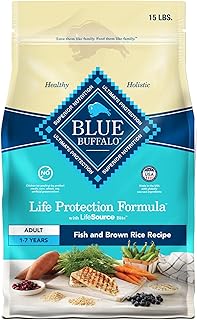 Blue Buffalo Life Protection Formula Adult Dry Dog Food, Helps Build and Maintain Strong Muscles, Made with Natural Ingredients, Fish & Brown Rice Recipe, 15-lb Bag