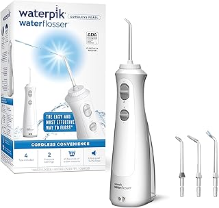 Cordless Pearl Rechargeable Portable Water Flosser for Teeth, Gums, Braces Care and Travel with 4 Flossing Tips, ADA Accepted, WF-13 White