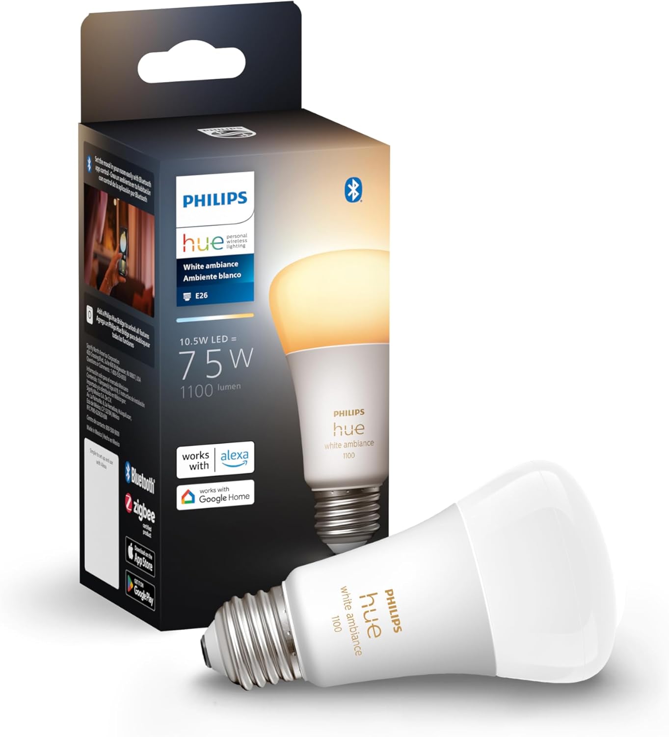 Philips Hue Smart 75W A19 LED Bulb - White Ambiance Warm-to ...