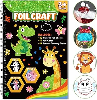 Art & Craft Activity,Foil Fun Animal DIY Art Kits,No Mess Creative Foil Art Kits Set Drawing Game for Kids,Birthday Gifts Crafts Supplies Kits Travel Toys for Girls Boys Ages 4 5 6 7 8 9 Year Old