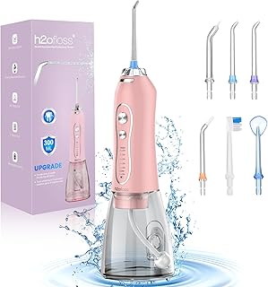 Water Dental Flosser Teeth Cleaner Pick, H2ofloss Cordless Portable Oral Irrigator,5 Mode IPX7 Waterproof Teeth Picks 300ML Rechargeable WaterFlosser for Home Travel (Pink)