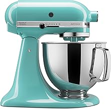 Artisan Series 5 Quart Tilt Head Stand Mixer with Pouring Shield KSM150PS, Removable bowl, Aqua Sky