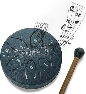 Rain Chime Drum-Steel Tongue Drum 3 Inches 6 Notes,Rain Drum for Outside Garden,Steel Tongue Drum Rain Chime Waterproof, Mini Handpan Drum, Drum Rain Chime Waterproof (The leaves are navy blue)