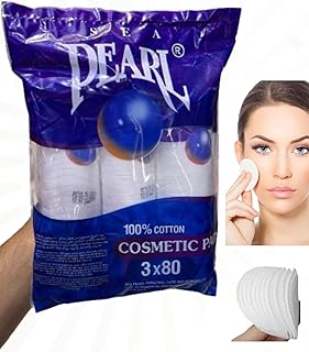 Sea Pearl Pure Cotton Cosmetic Pads - 3 Packs of 80 Pads, Soft and Gentle for Skincare and Makeup Removal