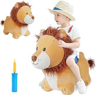 Bouncy Pals Lion Hopper Toy, Toddler Plush Bouncing Animal, Inflatable Ride on Bouncer W/Pump, Indoor Outdoor Hopping Horse, Kid Jumping Toy, Birthday Gift for 2 3 4 5 Year Old Boy Girl