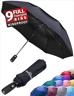 Premium Umbrella Windproof Travel Umbrellas for Rain - Compact Small Portable Folding Automatic Strong Wind Resistant Large Double Canopy, Womens Mens Umbrella for Backpack Car Purse