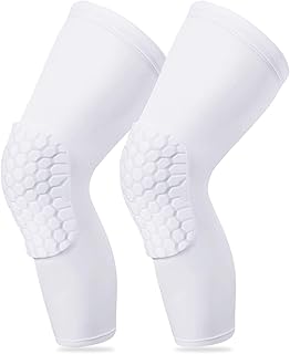 Knee Compression Pads,Compression Knee Sleeve for Knee Pain,Knee Pads Wrestling Knee Brace Leg Sleeves Honeycomb Pad for Volleyball Basketball,Hex Knee Pads Sleeve for Youth and Adult XL(White 2 Pcs)