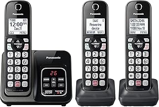 Cordless Phone with Answering Machine, Advanced Call Block, Bilingual Caller ID and Easy to Read High-Contrast Display, Expandable System with 3 Handsets - KX-TGD833M (Metallic Black)