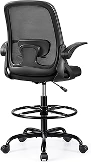 Drafting Chair Tall Office Chair Ergonomic Desk Chairs with Lumbar Support and Flip-up Armrests, Adjustable Height Comfy Computer Chair with Swivel Task and Adjustable Foot Ring(Black)