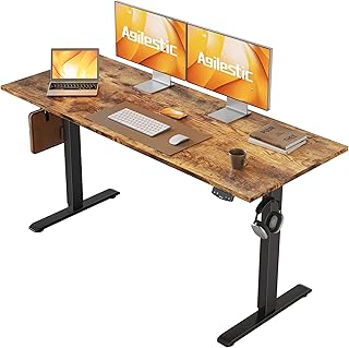 Electric Standing Desk, 55 x 24 Inches Height Adjustable Desk, Sit Stand up Desk for Work Office Home, Ergonomic Rising Computer Table with Memory Preset, Rustic Brown