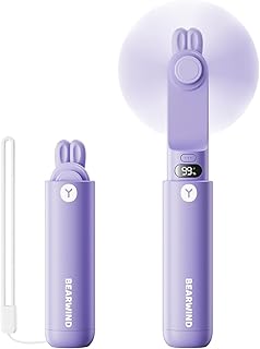 Portable Handheld Fan, Personal Mini Fan - Hand Held Fan, LED Display, USB Rechargeable Small Travel Fan with Portable Charger, Cute Lash Eyelash Pocket Fan for Women, Girls