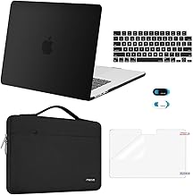 Compatible with MacBook Air 15 inch Case 2024 2023 Release M3 A3114 M2 A2941 with Touch ID, Plastic Hard Shell&Carrying Sleeve Bag&Keyboard Cover&Webcam Cover&Screen Protector, Black
