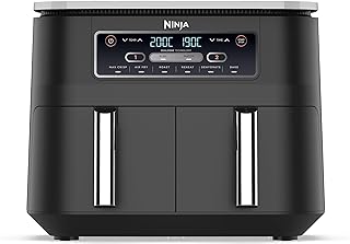 Ninja Foodi Dual Zone Digitale Airfryer, 2 Laden, 7,6L, 6-in-1, Olievrij, Airfryen, Braden, Bakken, Opwarmen, Drogen, Kookt 4-6 Porties, Vaatwasmachinebestendige Manden, Antibaklaag, Zwart AF300EU