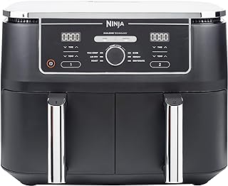 Ninja Foodi MAX Dual Zone Digitale Airfryer, 2 Laden, 9,5L, 6-in-1, Olievrij, Airfryen, Max Crisp, Braden, Bakken, Drogen, 8 Porties, Vaatwasmachinebestendige Manden Met Anti-aanbaklaag, Zwart AF400EU