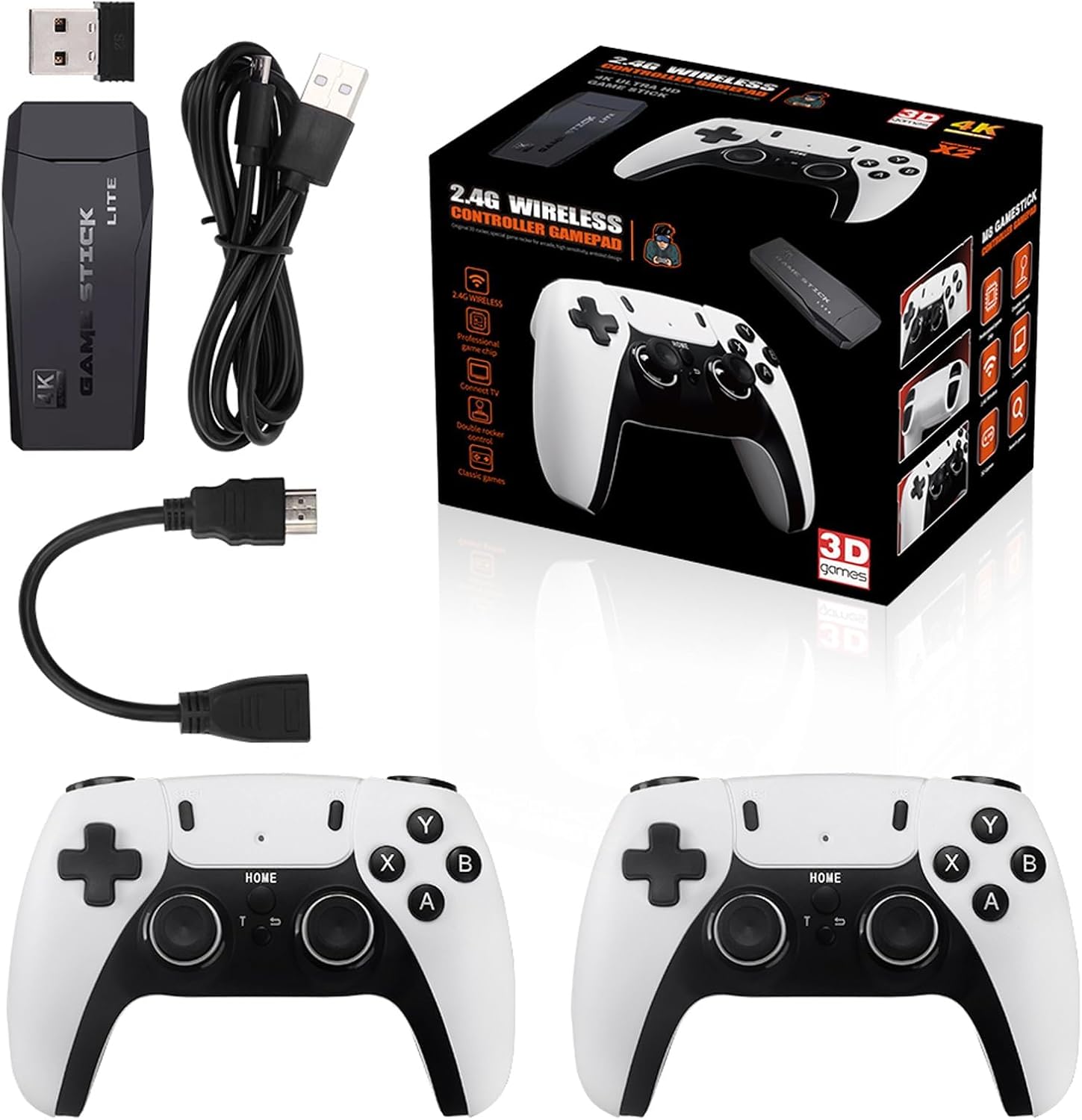 NALACAL Wireless Retro Game Console with 20000+ Games, (9 emulators, 4K HDMI Output) Handheld Gaming Console Plug and Play Dual 2.4G Wireless Controllers (64G) Video Game Stick for Classic Gaming