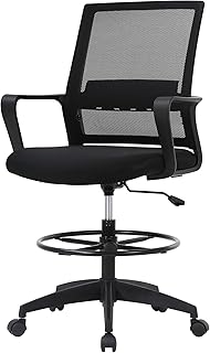 PayLessHere Drafting Chair Computer Standing Desk Chair Tall Office Chair with Lumbar Support Adjustable Foot Ring for Mesh Ergonomic Mid-Back Desk Chair (Black)