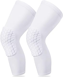 Knee Compression Pads,Compression Knee Sleeve for Knee Pain,Knee Pads Wrestling Knee Brace Leg Sleeves Honeycomb Pad for Volleyball Basketball,Hex Knee Pads Sleeve for Youth and Adult XL(White 2 Pcs)