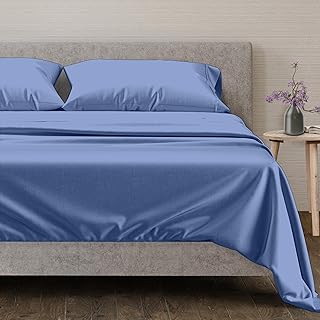 Mayfair Linen 5 Star Luxury Hotel King Size 100% Cotton Sheets - Egyptian Cotton Quality 600 TC Sheets for King Bed - 4 Piece Bedding Set w Deep Pocket, Breathable & Cooling Bedsheet (Deep Blue)