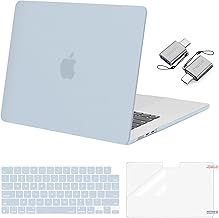 Compatible with MacBook Air 15 inch Case 2024 2023 Release M3 A3114 M2 A2941 Liquid Retina Display Touch ID, Plastic Hard Shell Case&Keyboard Cover&Screen Protector&Type C Adapter, Baby Blue