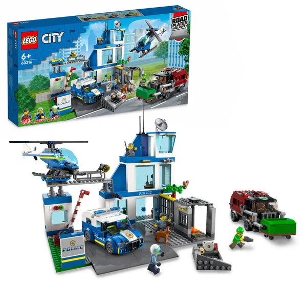 LEGO City 60316 Police Station Truck Toy & Helicopter Set
