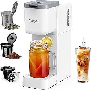 Coffee and Tea Maker, 3 in 1 Single Serve Brewer for K Cup, Grounds & Tea, Hot and Iced Coffee Maker with 4 Brew Styles and 16oz Water Reservoir, Fits 7.3\'\' Travel Mugs, White
