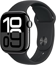 Apple Watch Series 10 [GPS 42mm case] Smartwatch with Jet Black Aluminium Case with Black Sport Band - M/L. Fitness Tracker, ECG App, Always-On Retina Display, Water Resistant (Renewed)