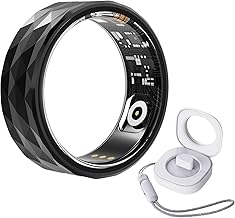 Smart Ring Health Tracker, Diamond Pattern Ring, Anillo Inteligente Para Hombre, Health Rings for Women & Men, Long Lasting Batteries Sleep Ring, Waterproof Fitness Sleep Tracker (Black, 10#)