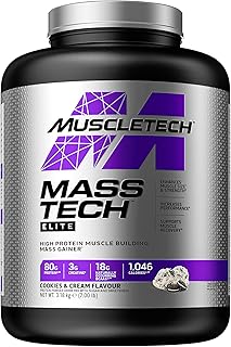 Mass Gainer Protein Powder MuscleTech Mass-Tech Mass Gainer Whey Protein Powder + Muscle Builder Protein Powder Creatine Supplements Cookies and Cream, 7 lbs (Package May Vary)