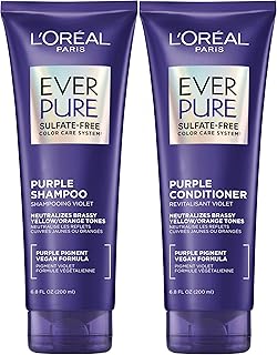 L’Oreal Paris EverPure Sulfate Free Brass Toning Purple Shampoo and Conditioner Set for Blonde, Bleached, Silver, or Brown Highlighted Hair, 1 Kit