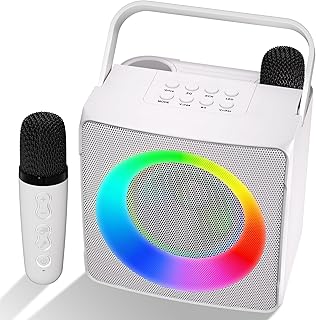 Karaoke Machine, Portable Bluetooth Karaoke Speaker for Kids Adults, Unique Singing Machine with Two Wireless Microphones Storage Hole, Ideal Gifts for Girls Boys