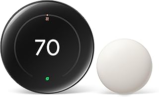 Nest Learning Thermostat (4th Gen, 2024) with Nest Temperature Sensor - Energy Saving Smart Thermostat with Adaptive Eco - Works with Alexa and Google Home App - Polished Obsidian