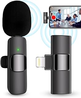 Professional Wireless Microphone for iPhone, iPad, Cordless Lavalier Lapel Omnidirectional Condenser Recording Mic for Video Recording, Live Streaming, Interview Podcast Vlog YouTube Tiktok