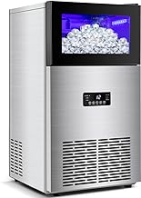 Commercial Ice Maker Machine 130LBS/24H with 35LBS Storage Bin, Stainless Steel Undercounter/Freestanding Ice Cube Maker for Home Bar Outdoor, Automatic Operation, Include Scoop, Connection Hose