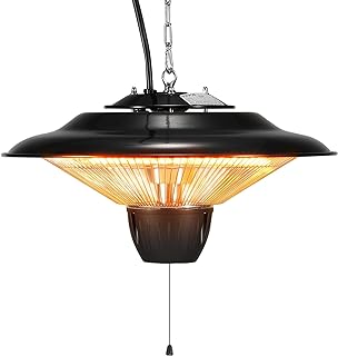 Hanging Patio Heater, 1500W Outdoor/Indoor Electric Space Infrared Heater, IP34 Protection Ceiling Heater with 23.6 inch Pull Cord & 20 inch Adjustable Chain, for Porch,Patio,Dining Room,Studio