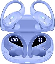 Wireless Earbuds Bluetooth Headphones 70hrs Playback Ear Buds IPX7 Waterproof Wireless Charging Case & Power Display Over-Ear Stereo Bass Earphones with Earhooks for Sports/Workout/Running Purple