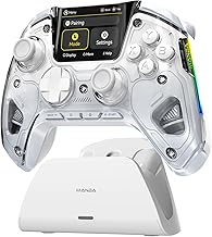 ManbaOne Interactive Screen Wireless Gaming Controller for PC/Switch/iOS/Android,Hall Effect Stick & Trigger,RGB Lighting,Remappable Buttons,1800mAh with Charging Dock (White)